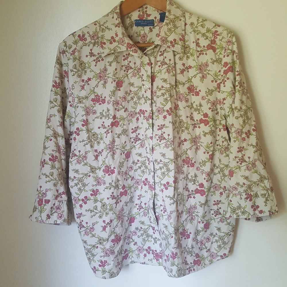 Karen Scott Floral Button Up Blouse